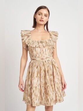 En Saison Bille Abstract Print Minidress Cream Taupe EUC Size Medium
